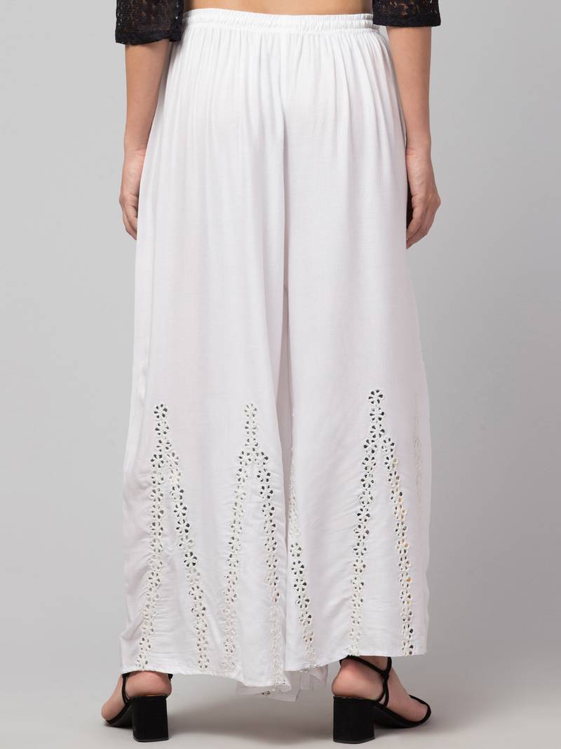 Mirror Embroidery Work Palazzo Pant (Free Size) White Color