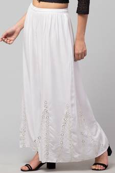 Mirror Embroidery Work Palazzo Pant (Free Size) White Color