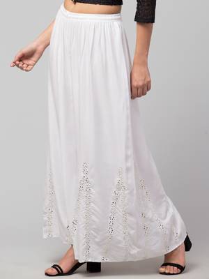 Mirror Embroidery Work Palazzo Pant (Free Size) White Color 1