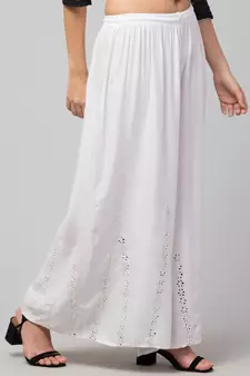 Mirror Embroidery Work Palazzo Pant (Free Size) White Color