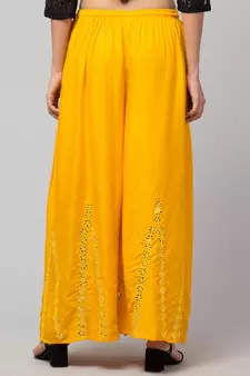 Mirror Embroidery Work Palazzo Pant (Free Size) Yellow Color