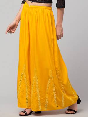 Mirror Embroidery Work Palazzo Pant (Free Size) Yellow Color 1