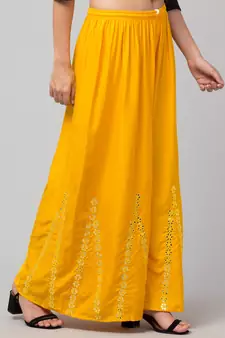 Mirror Embroidery Work Palazzo Pant (Free Size) Yellow Color