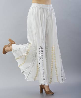White Rayon Gota Patti Work Palazzo Pants 1