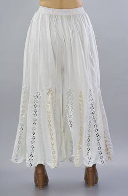 White Rayon Gota Patti Work Palazzo Pants 2