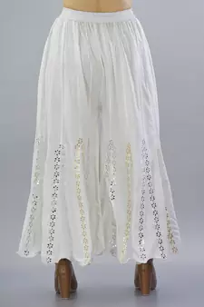 White Rayon Gota Patti Work Palazzo Pants