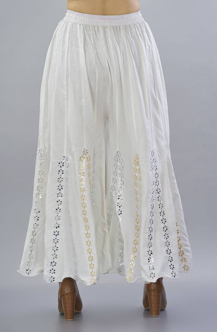 White Rayon Gota Patti Work Palazzo Pants