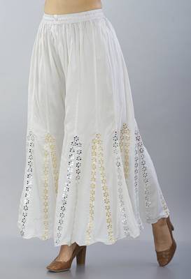 White Rayon Gota Patti Work Palazzo Pants 3