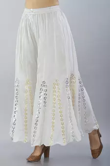 White Rayon Gota Patti Work Palazzo Pants