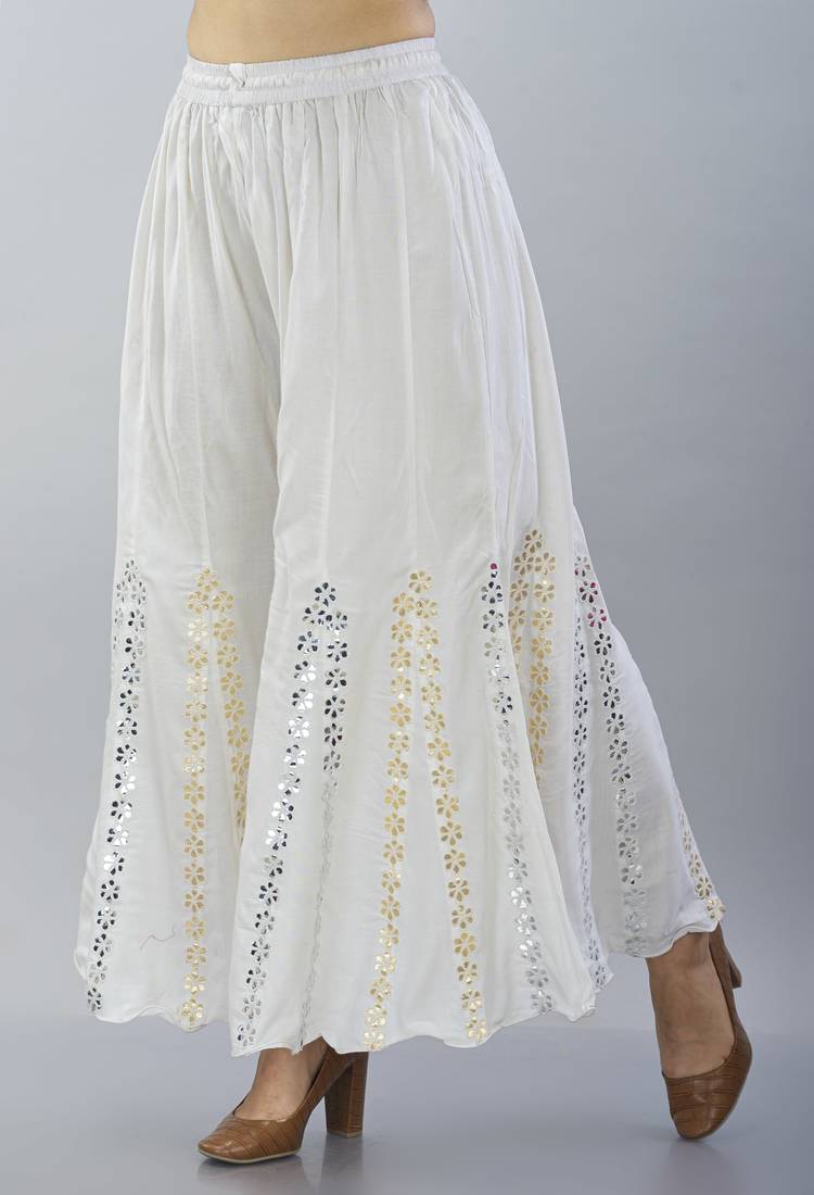 White Rayon Gota Patti Work Palazzo Pants