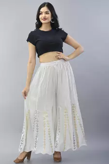 White Rayon Gota Patti Work Palazzo Pants