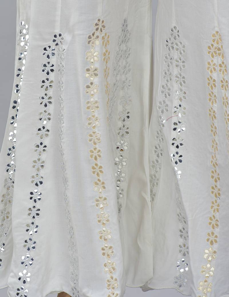 White Rayon Gota Patti Work Palazzo Pants