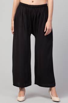 Women Black Solid Relaxed Fit Palazzo with Elastic Drawstring