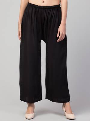 Women Black Solid Relaxed Fit Palazzo with Elastic Drawstring 1