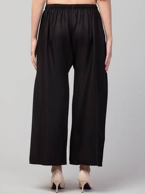 Women Black Solid Relaxed Fit Palazzo with Elastic Drawstring 2