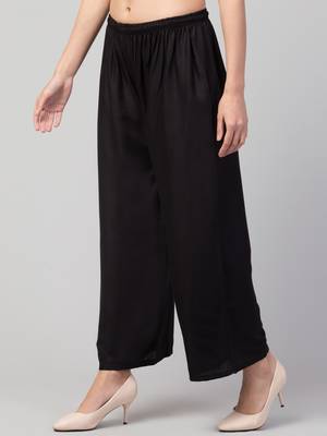 Women Black Solid Relaxed Fit Palazzo with Elastic Drawstring 3