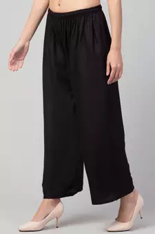 Women Black Solid Relaxed Fit Palazzo with Elastic Drawstring