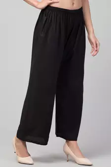 Women Black Solid Relaxed Fit Palazzo with Elastic Drawstring