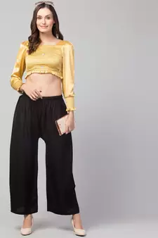 Women Black Solid Relaxed Fit Palazzo with Elastic Drawstring