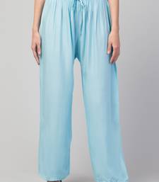 Women Blue Solid Relaxed Fit Palazzo with Elastic Drawstring