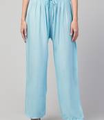 Women Blue Solid Relaxed Fit Palazzo with Elastic Drawstring