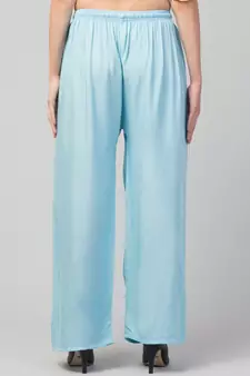 Women Blue Solid Relaxed Fit Palazzo with Elastic Drawstring