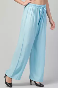 Women Blue Solid Relaxed Fit Palazzo with Elastic Drawstring