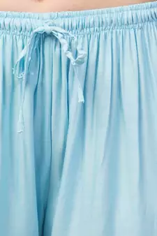 Women Blue Solid Relaxed Fit Palazzo with Elastic Drawstring