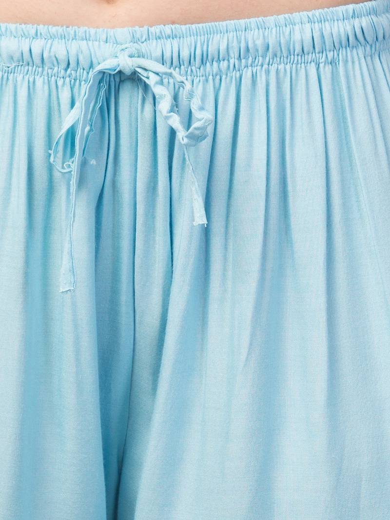 Women Blue Solid Relaxed Fit Palazzo with Elastic Drawstring