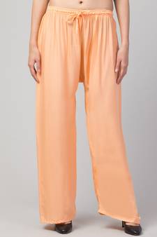 Women Beige Solid Relaxed Fit Palazzo with Elastic Drawstring