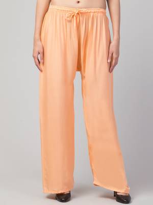 Women Beige Solid Relaxed Fit Palazzo with Elastic Drawstring 1