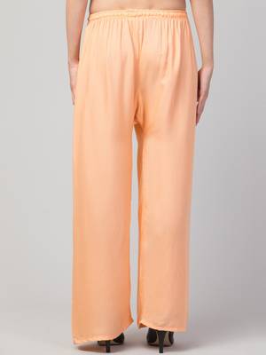 Women Beige Solid Relaxed Fit Palazzo with Elastic Drawstring 2