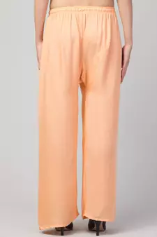 Women Beige Solid Relaxed Fit Palazzo with Elastic Drawstring