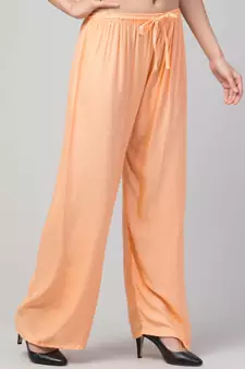 Women Beige Solid Relaxed Fit Palazzo with Elastic Drawstring