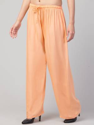 Women Beige Solid Relaxed Fit Palazzo with Elastic Drawstring 4