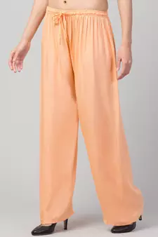 Women Beige Solid Relaxed Fit Palazzo with Elastic Drawstring
