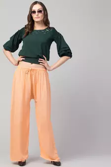 Women Beige Solid Relaxed Fit Palazzo with Elastic Drawstring