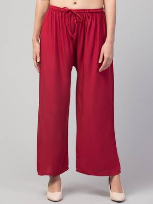 Women Maroon Solid Relaxed Fit Palazzo with Elastic Drawstring 1