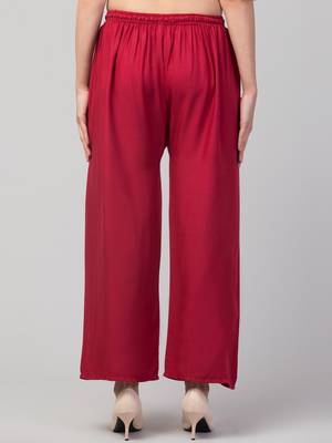 Women Maroon Solid Relaxed Fit Palazzo with Elastic Drawstring 2