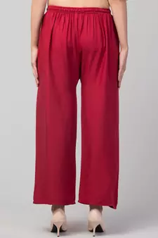 Women Maroon Solid Relaxed Fit Palazzo with Elastic Drawstring