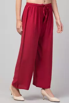 Women Maroon Solid Relaxed Fit Palazzo with Elastic Drawstring