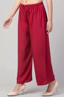 Women Maroon Solid Relaxed Fit Palazzo with Elastic Drawstring