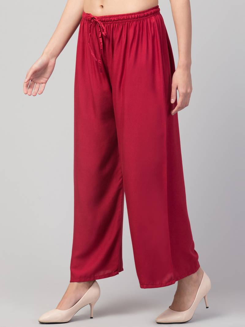 Women Maroon Solid Relaxed Fit Palazzo with Elastic Drawstring