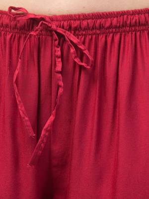 Women Maroon Solid Relaxed Fit Palazzo with Elastic Drawstring 6