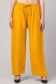 Women Mustard Solid Relaxed Fit Palazzo with Elastic Drawstring