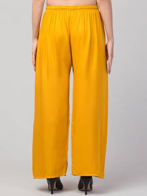 Women Mustard Solid Relaxed Fit Palazzo with Elastic Drawstring 2