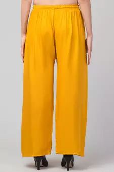 Women Mustard Solid Relaxed Fit Palazzo with Elastic Drawstring