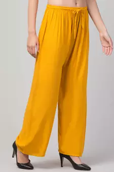 Women Mustard Solid Relaxed Fit Palazzo with Elastic Drawstring