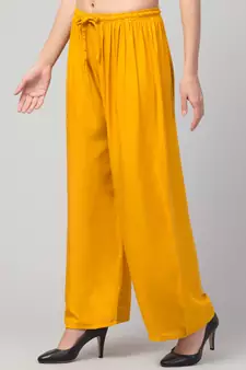 Women Mustard Solid Relaxed Fit Palazzo with Elastic Drawstring