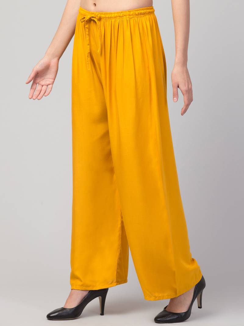 Women Mustard Solid Relaxed Fit Palazzo with Elastic Drawstring